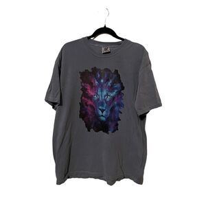 Comfort Colors Mens Gray Heavyweight Garment Dye Lion Ring Spun T-Shirt XL
